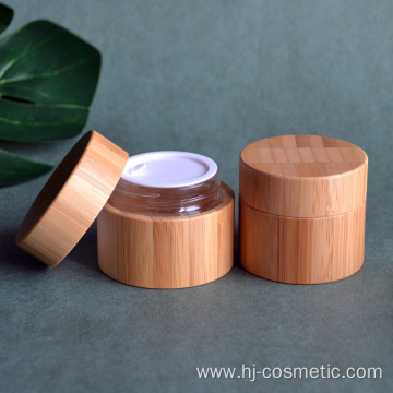 Wholesale 100g 50g 30g Environmental whole cover bamboo cream jars with glass inner and PP hand pads